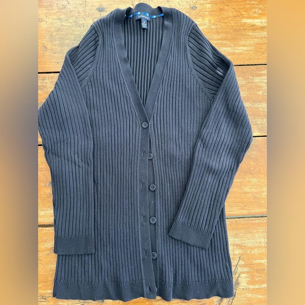 Lands' End Navy Blue V-Neck Ribbed Cardigan - Size 2X (20W-22W)